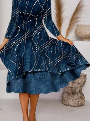 U Neck Geometric Casual Midi Prom Dress