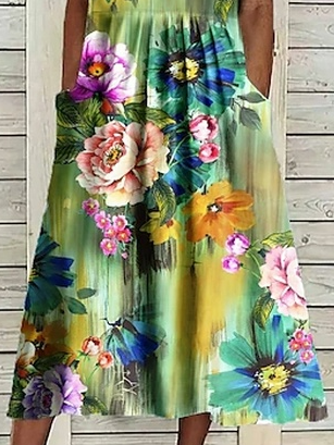 Floral Casual Loose Dress With No Belt