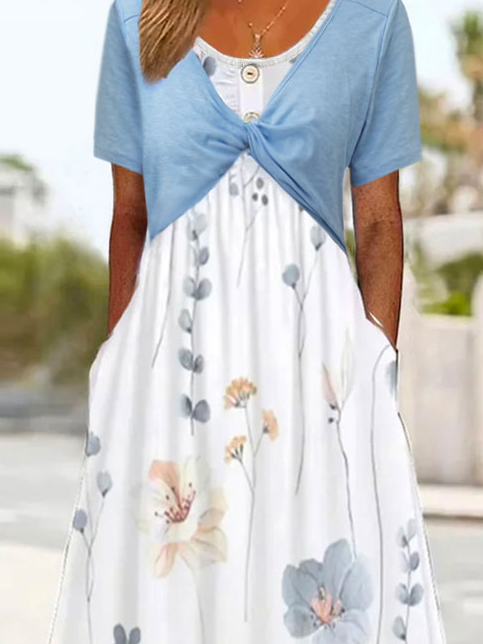 Floral Vacation Loose Crew Neck Dress