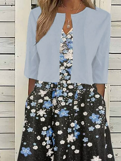 Elegant Floral V Neck Loose Two-Piece Set