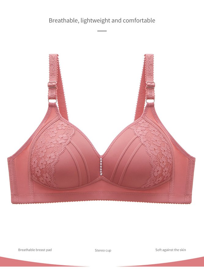 Rhinestone Lace Comfortable Push Up Wireless Bra Plus Size