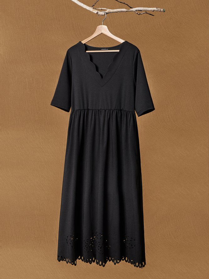 V Neck Solid Casual Midi Prom Dress