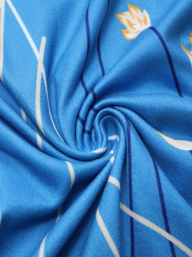 Women's A Line Dress Midi Dress Blue Half Sleeve Floral Ruched Print Spring Summer Crew Neck Casual Modern