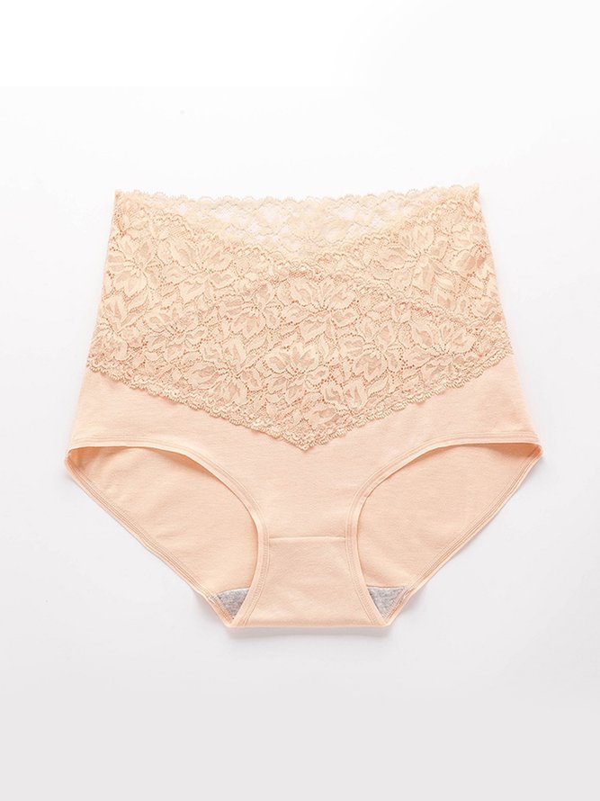 Lace Splicing Receiving Abdomen Hip Raise High Waist Briefs Plus Size