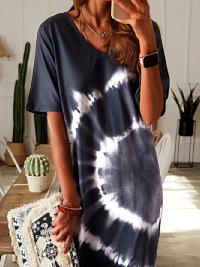 Ombre/tie-Dye Short Sleeve Knitting Dress