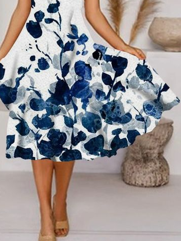 V Neck Floral Vacation Midi Prom Dress