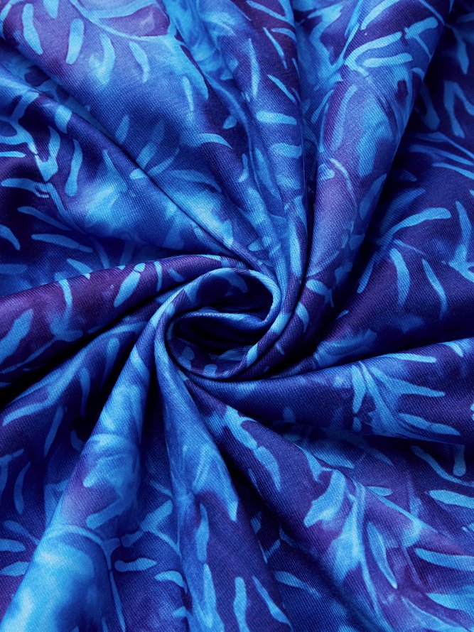 Round Neck Pockets Leaves Casual Mini Dress