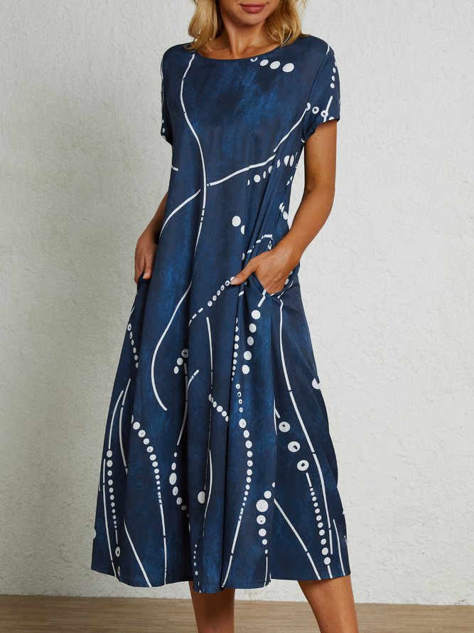 Pockets Short Sleeve Woven Dress