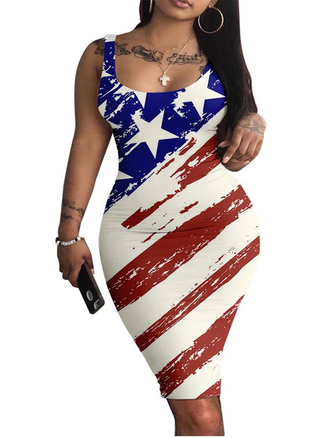 Sleeveless U-Neck Casual Dresses