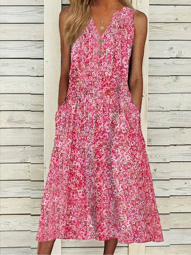 Ditsy Floral V Neck Loose Vacation Dress