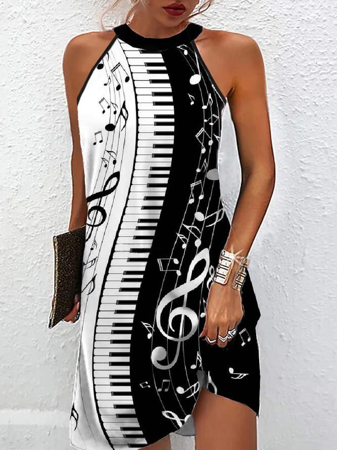 Casual Crew Neck Color Block Loose Dress