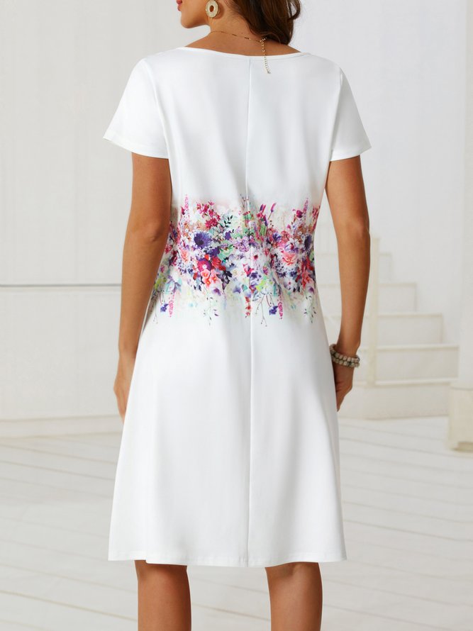 Vacation Floral V Neck Regular Fit Short Sleeve Knit Dress