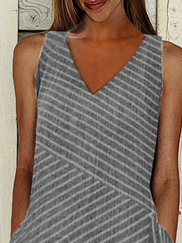 V Neck Casual Striped Loose Dress