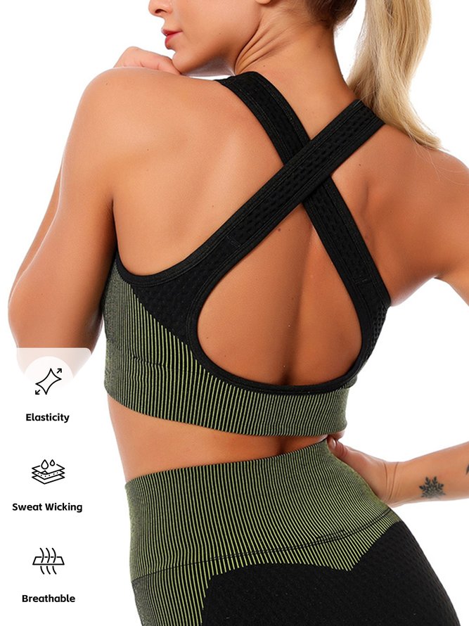 Vest style seamless yoga clothes knitted jacquard fitness suit Set Speed dry sports bra