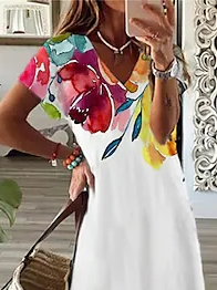 Floral V Neck Vacation Dress