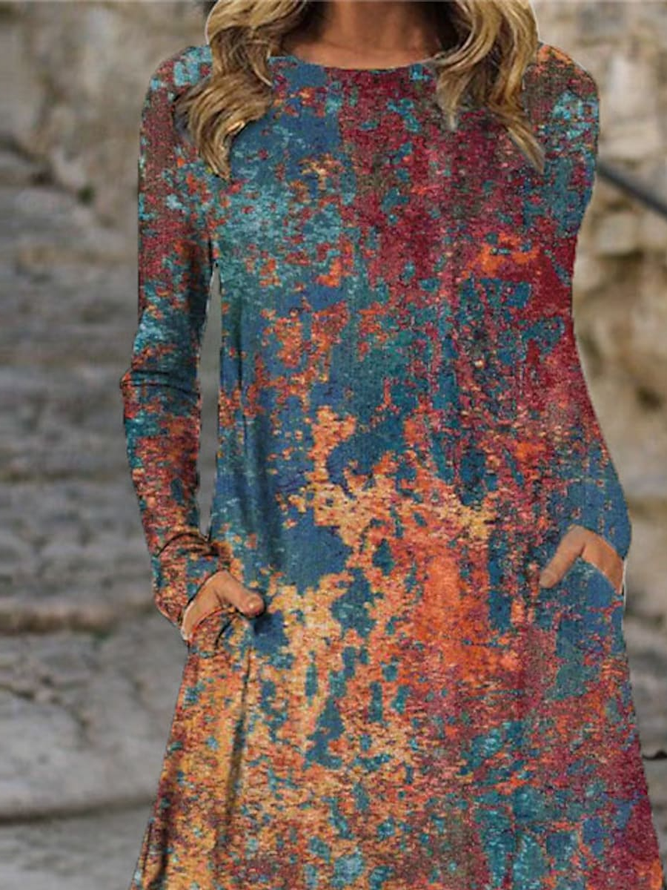 Casual Ombre Regular Fit Crew Neck Dress