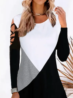 Cotton-Blend Regular Fit Crew Neck Dress