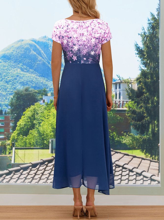 Elegant V Neck Floral Dress