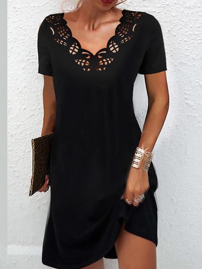 V Neck Knitted Devore Simple Dress