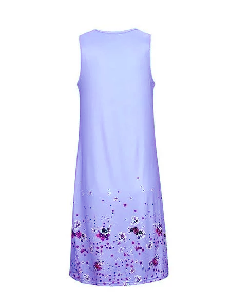A-line Women Daytime Sleeveless Cotton-blend Painted Floral Floral Dress