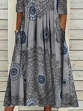 V Neck Loose Ethnic Midi Dress