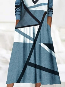 Jersey Geometric V Neck Dress