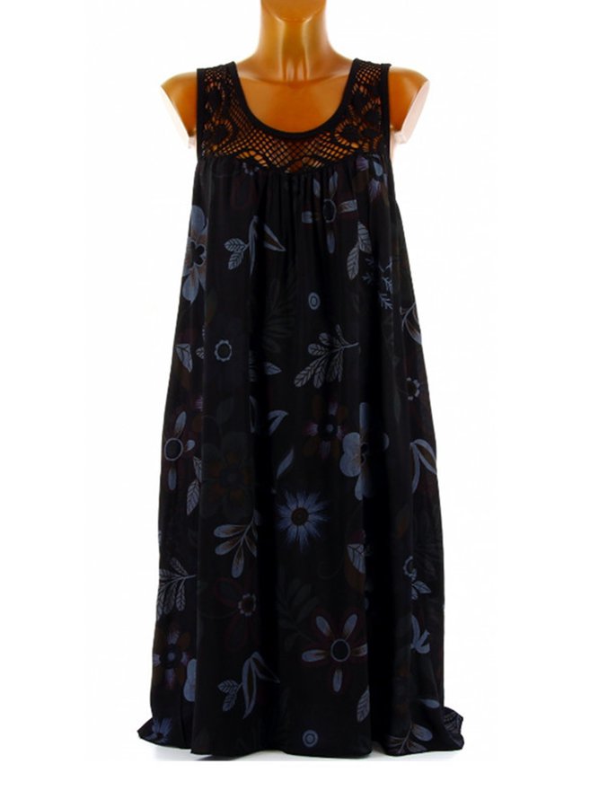 Summer Floral Casual Holiday Crew Neck Sleeveless Paneled Printed Dress