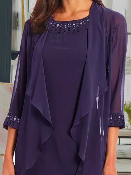 Crew Neck Elegant Wedding Guest Two-piece Set Formal Dress With Cardigan