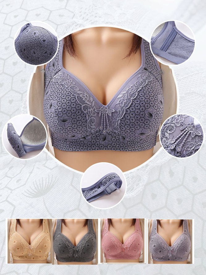 Lace Geometric Printing Casual Cotton C&D Cup Bra & Bralette