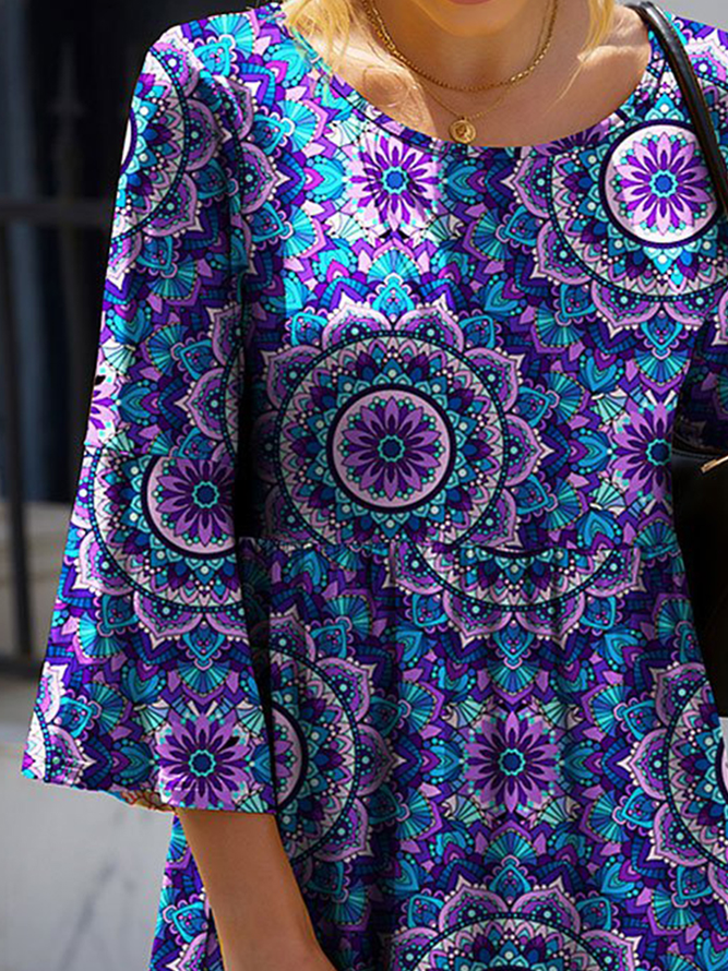 Crew Neck Ethnic Loose Dress