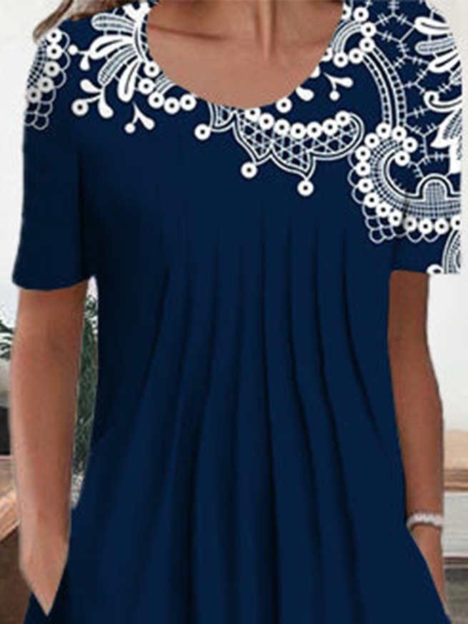 Loose Paisley Vintage Crew Neck Dress With No