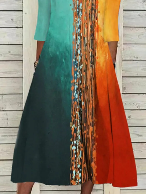 Loose Casual Geometric Crew Neck Dress