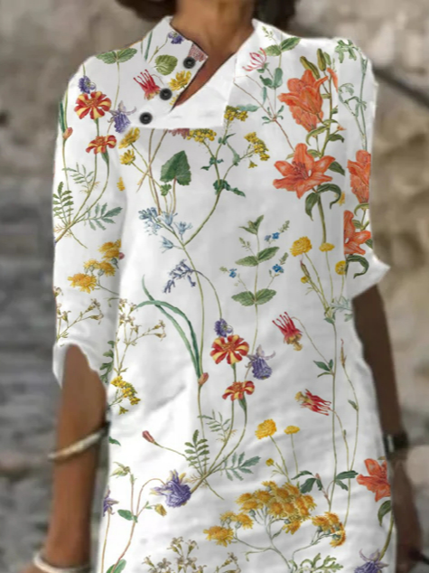Floral Casual Stand Collar Dress