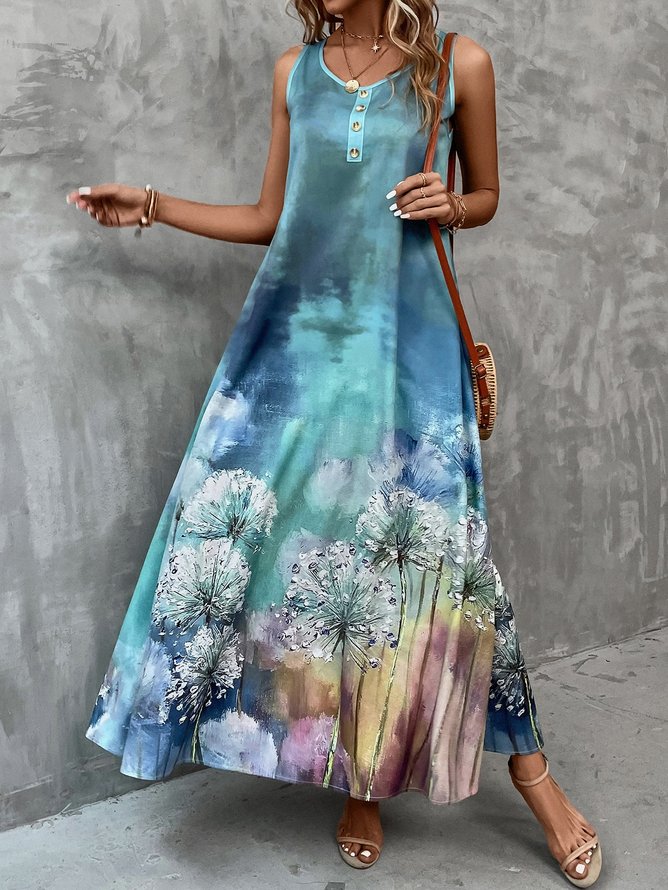 Ombre Crew Neck Loose Casual Dress