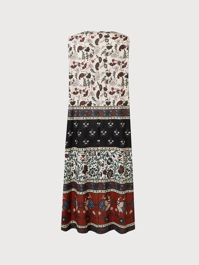 Women's A Line Dress V Neck Tribal Sleeveless Midi Dress
