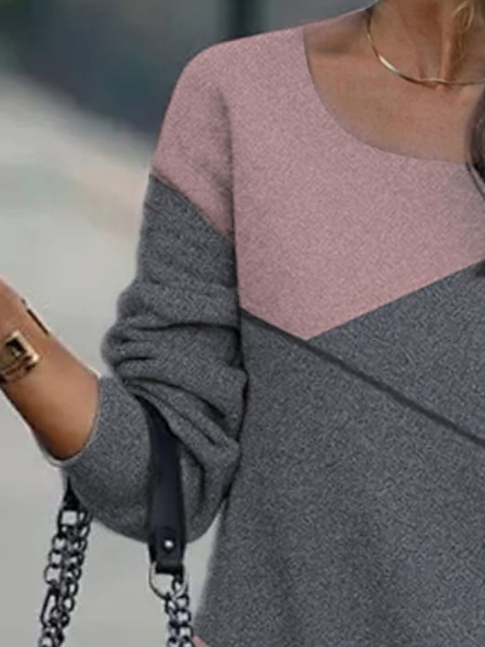 Contrast Geometric Crewneck Sweater Dress