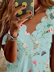 V Neck Casual Loose Floral Dress With No