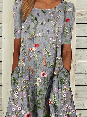 Loose Casual Printing Crew Neck Dress
