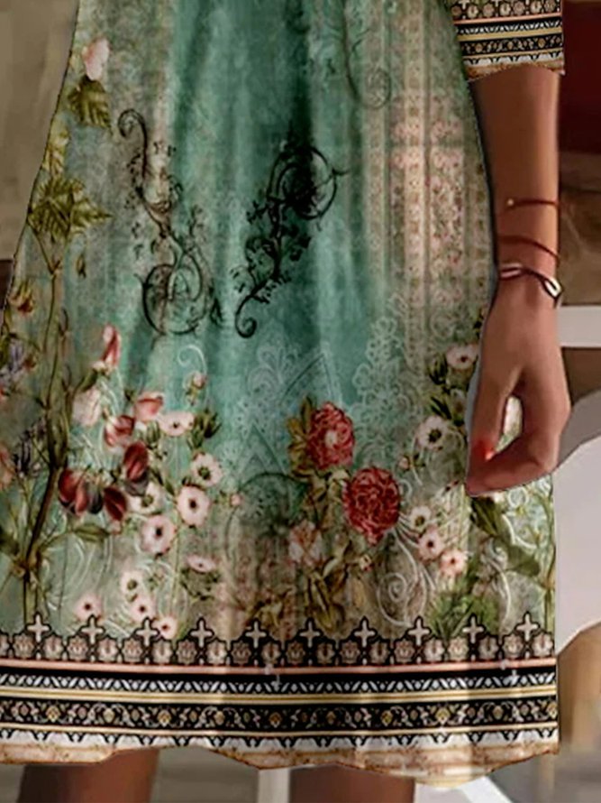 Regular Fit V Neck Ethnic Dress