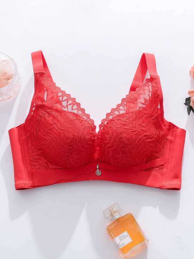 Underwireless Lace Floral Bra Plus Size Full Coverage Adjustable Massage Bra