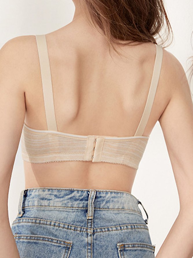 Printed Stripe Push-Up Back Button Up Underwireless Bra Plus Size