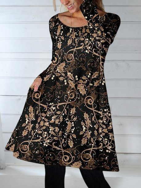 Vintage Floral Crew Neck Loose Dress