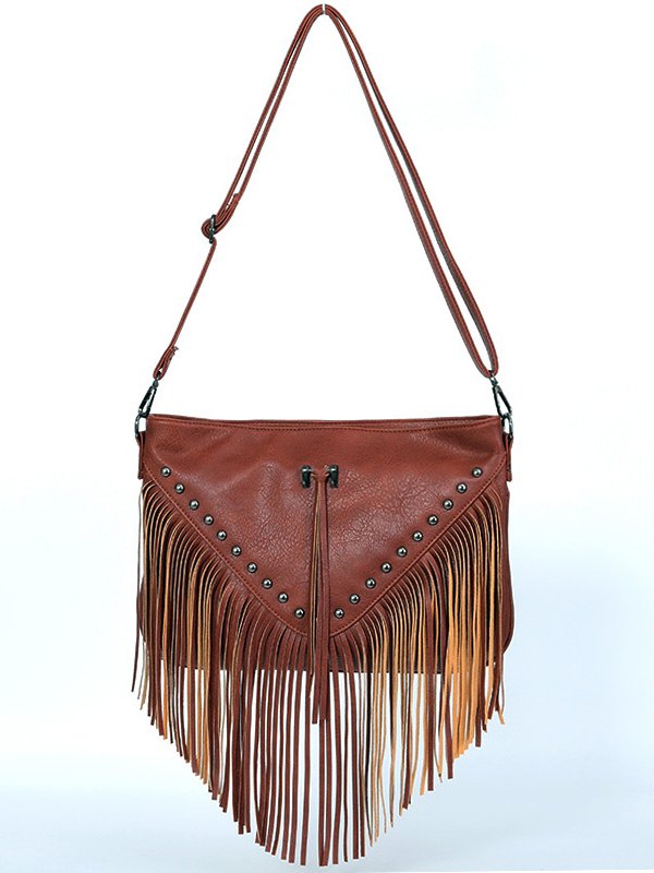 Retro Leather Tassel Messenger Bag Western Style Music Festival Women's Shoulder Bag