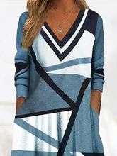 Jersey Geometric V Neck Dress