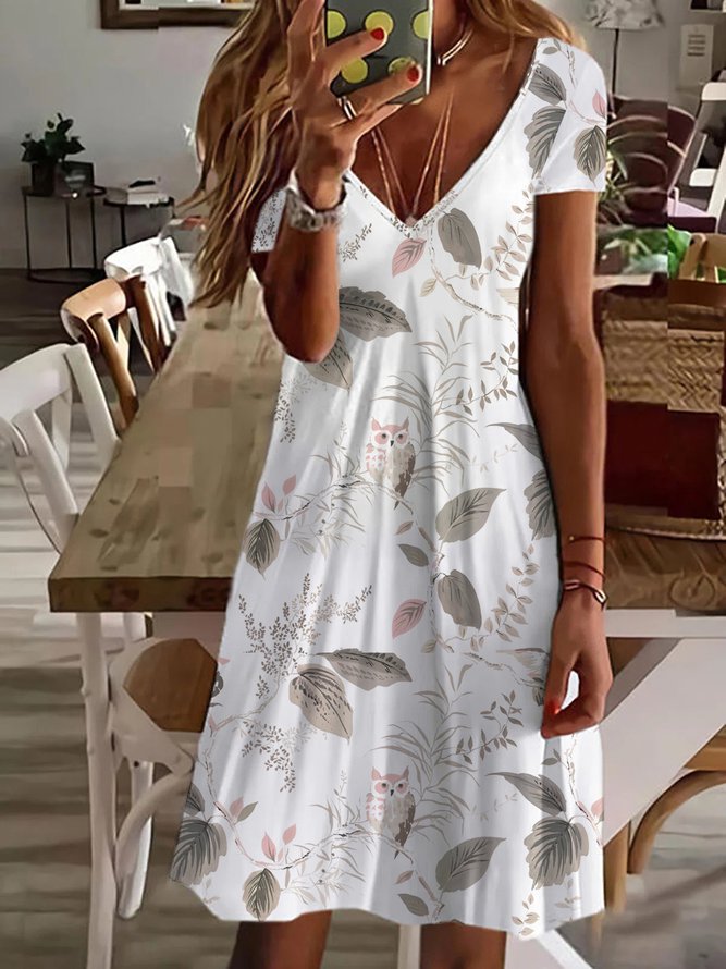 V Neck Vacation short sleeve Floral MIni Dress