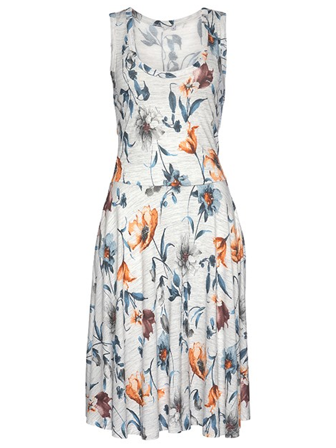 Regular Fit Vacation Floral Crew Neck Dress