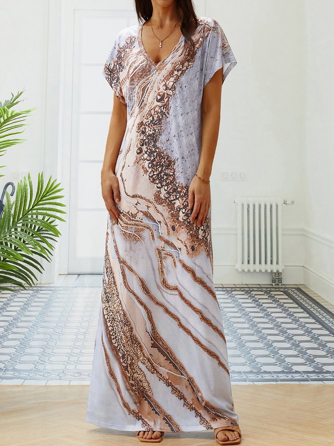 Vacation Ombre Regular Fit V Neck Short sleeve Knit Dress