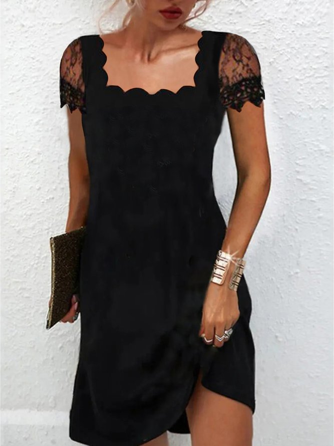 V Neck Simple Plain Lace Dress