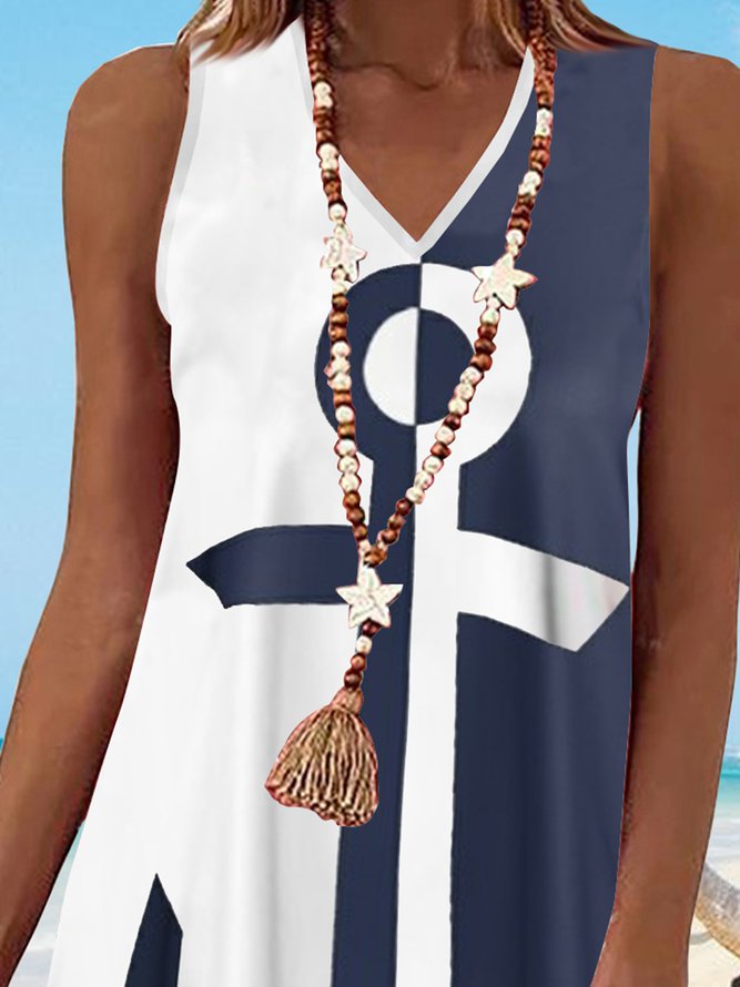 Holiday Ocean Anchor Navy contrast a-hem short Dress