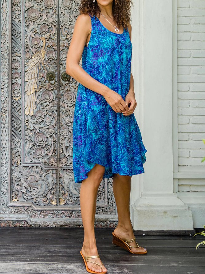 Round Neck Pockets Leaves Casual Mini Dress